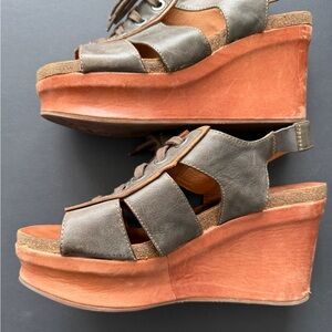 OTBT Brown and Tan Wedge Sandals